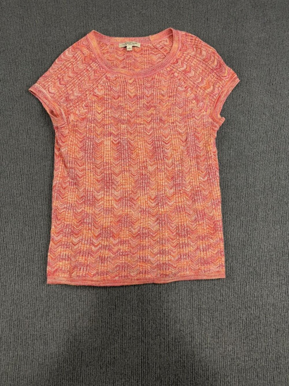 Liverpool Los Angeles Womens Pink Orange Chevron Knit Top Short Sleeve S